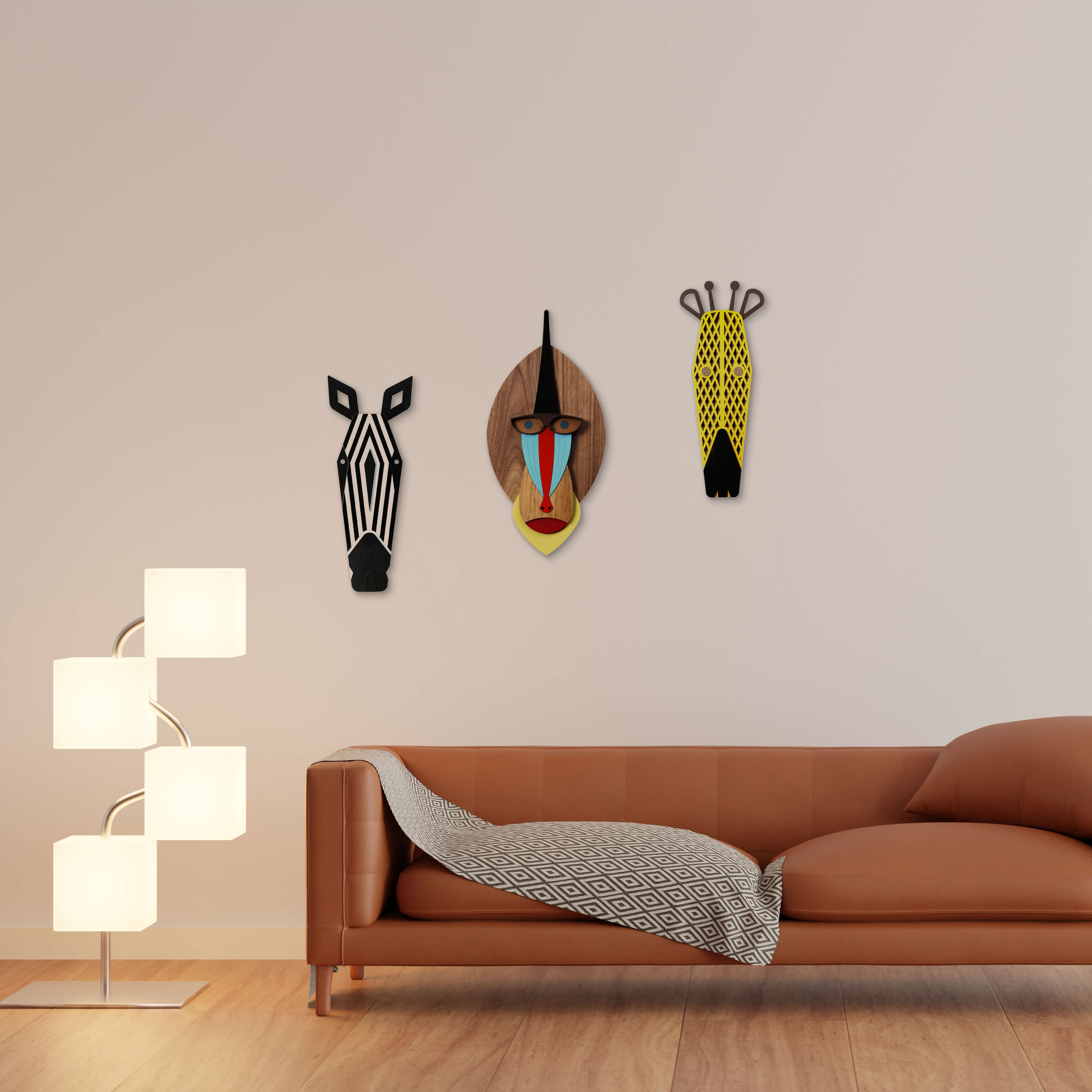 Set Mandrill + Zèbre + Girafe - Œuvre d'art originale de Tzachi Nevo